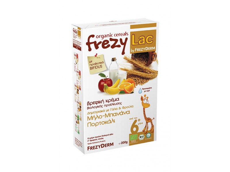 Frezyderm Frezylac Organic Cereals with Milk & Fruits Apple, Banana, Orange 200gr