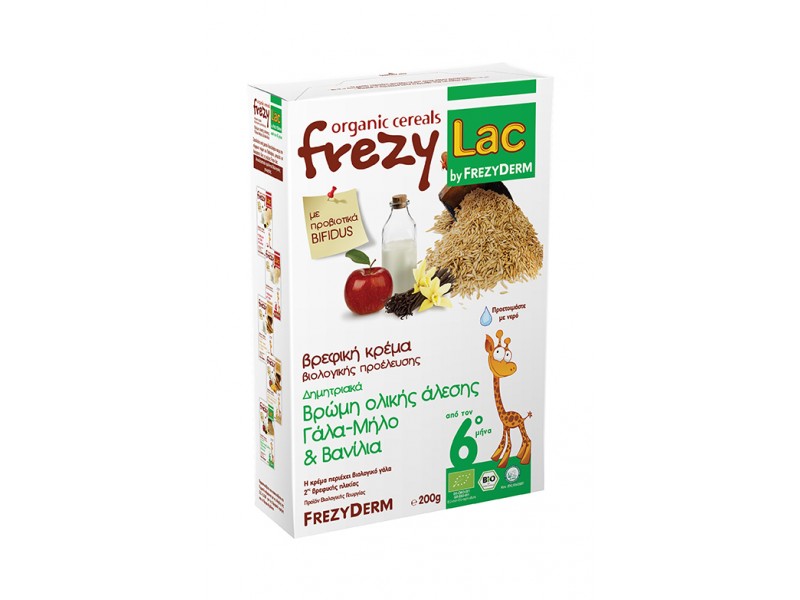 Frezyderm Frezylac Organic Cereals Oats Wholemeal Milk, Apple & Vanilla 200gr