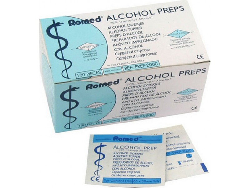 Romed Antiseptic Wipes 2ply 70% Alcohol 65x30mm 100pcs