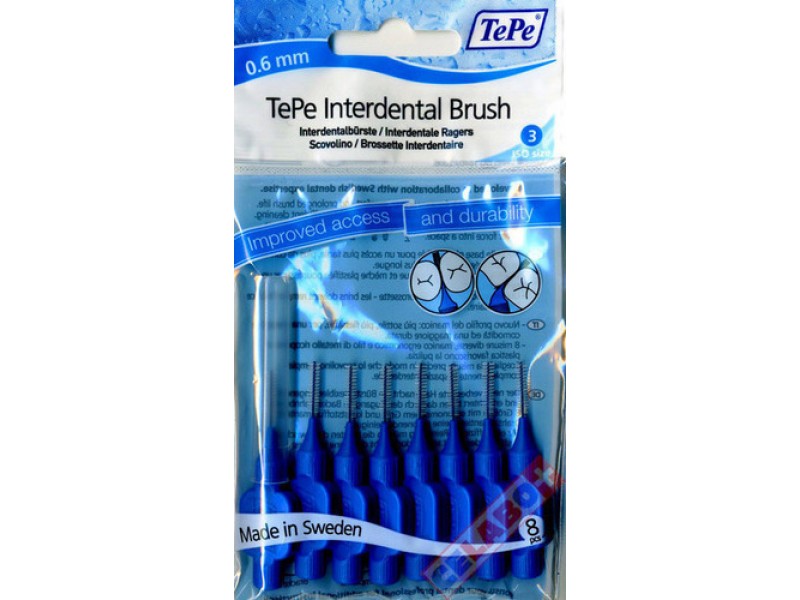 TePe Interdental Brush Blue Size 3 - 0.6mm 8pcs