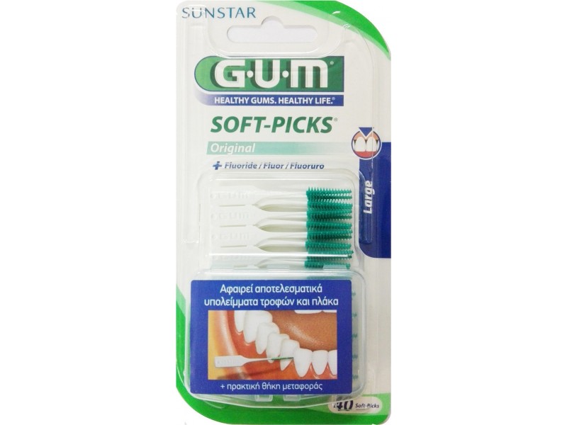 GUM 634 Soft Picks Large Fluoride + Practical Carrying Case 40pcs