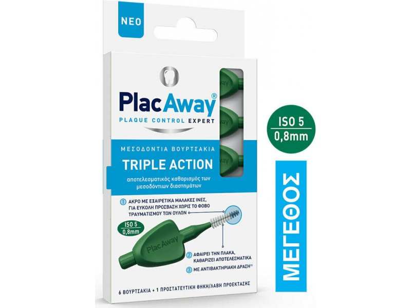 PlacAway Triple Action Interdental Brushes 0.8mm in color Green 6pcs