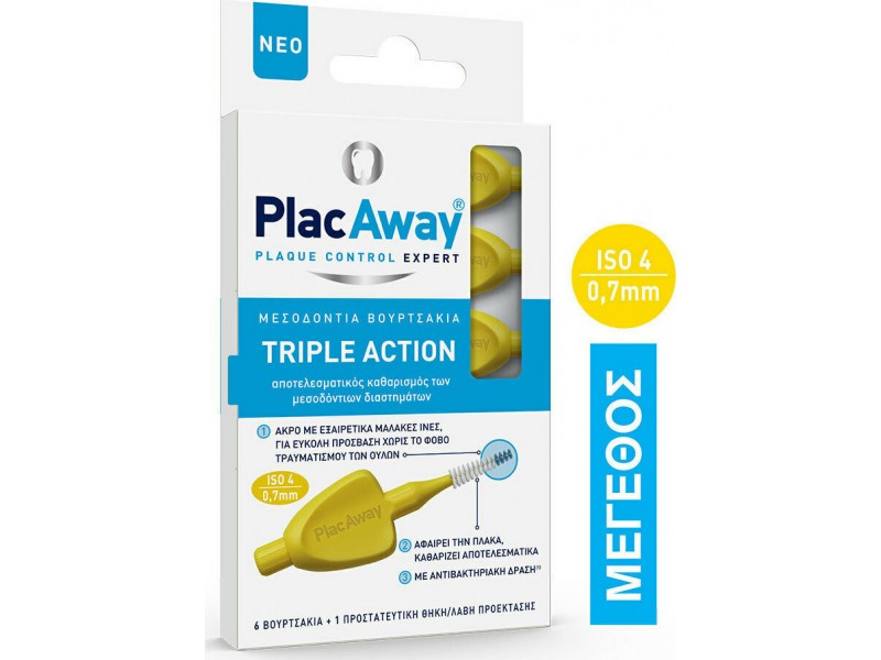 PlacAway Triple Action Interdental Brushes 0.7mm in color Yellow 6pcs