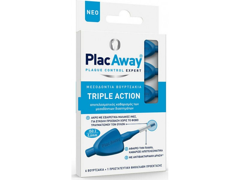 PlacAway Triple Action Interdental Brushes 0.6mm in color Blue 6pcs