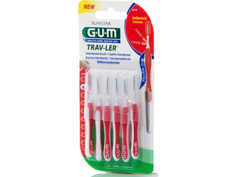 GUM Trav-ler Interdental Brushes 0.8mm in color Red 6pcs