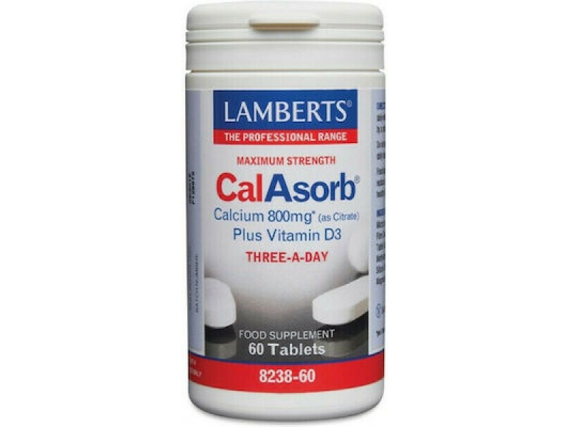 Lamberts Maximum Strength CalAsorb Calcium (as Citrate) 800mg Plus Vitamin D3 800mg 60 tablets